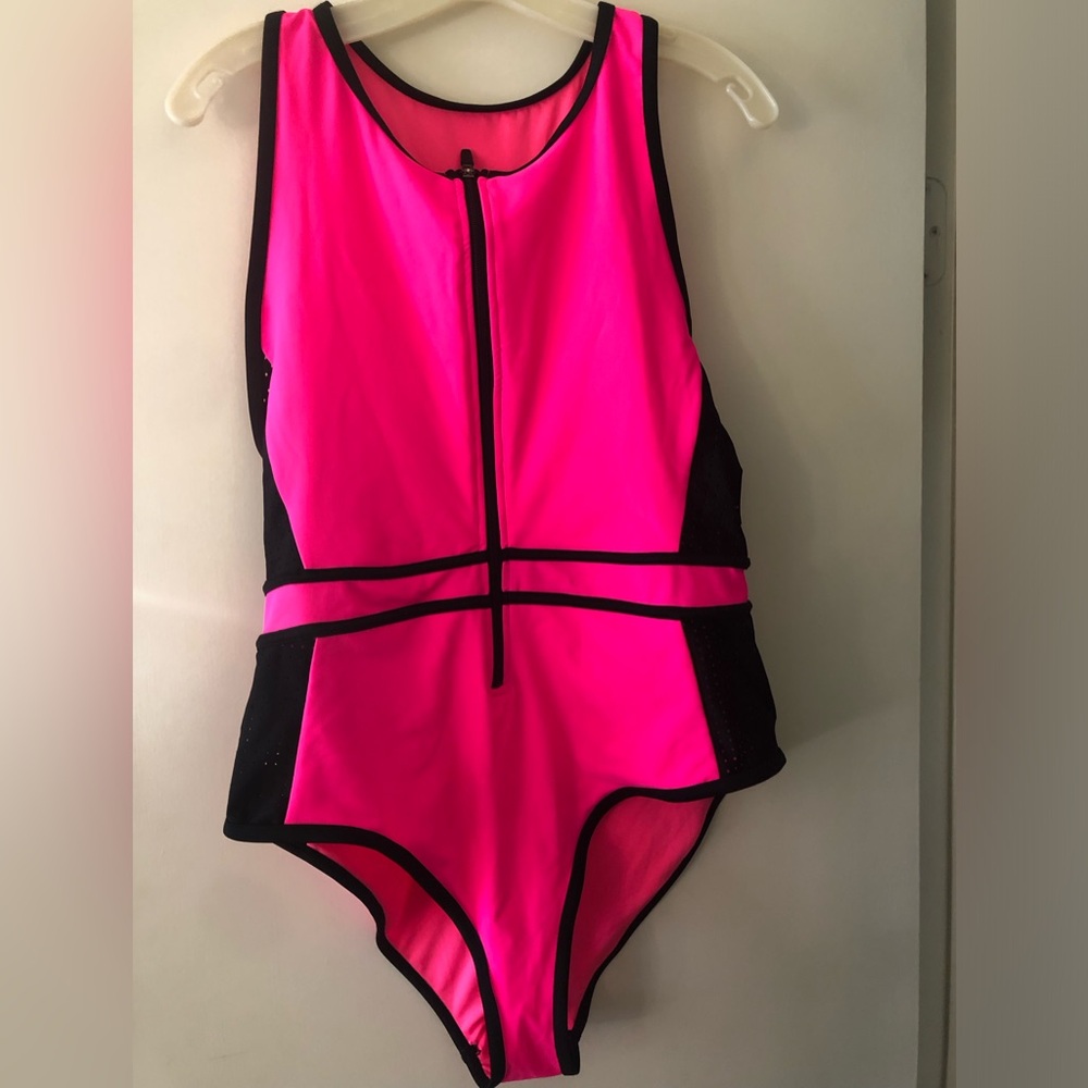 Forever 21 Hot Pink and Black Colorblock One-Piece Bathing Suit